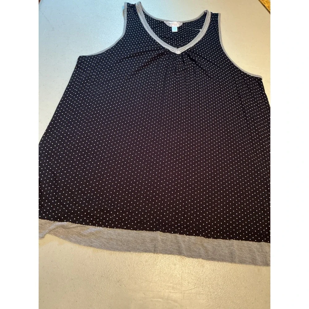 Secret Treasures Sleepwear Tank Black Polka Dot Lace‎ Trim V-Neck Womens M 8-10